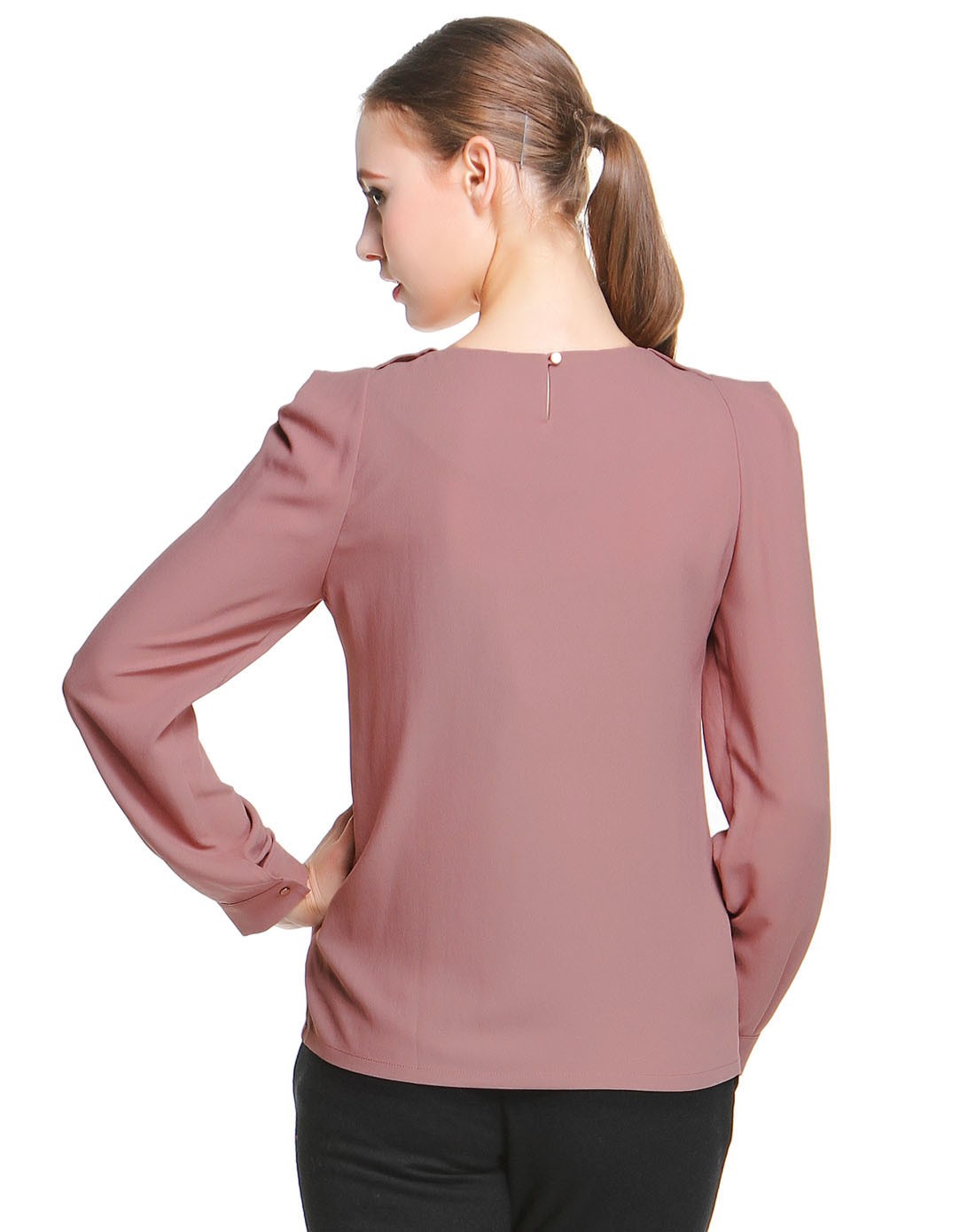 芋粉色休闲舒适长袖上衣