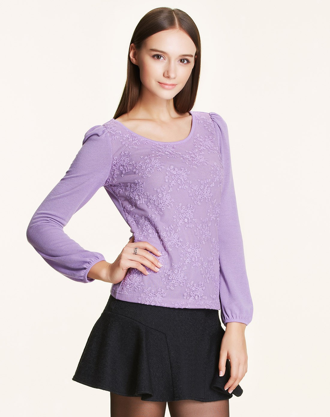 粉紫色甜美气质t恤