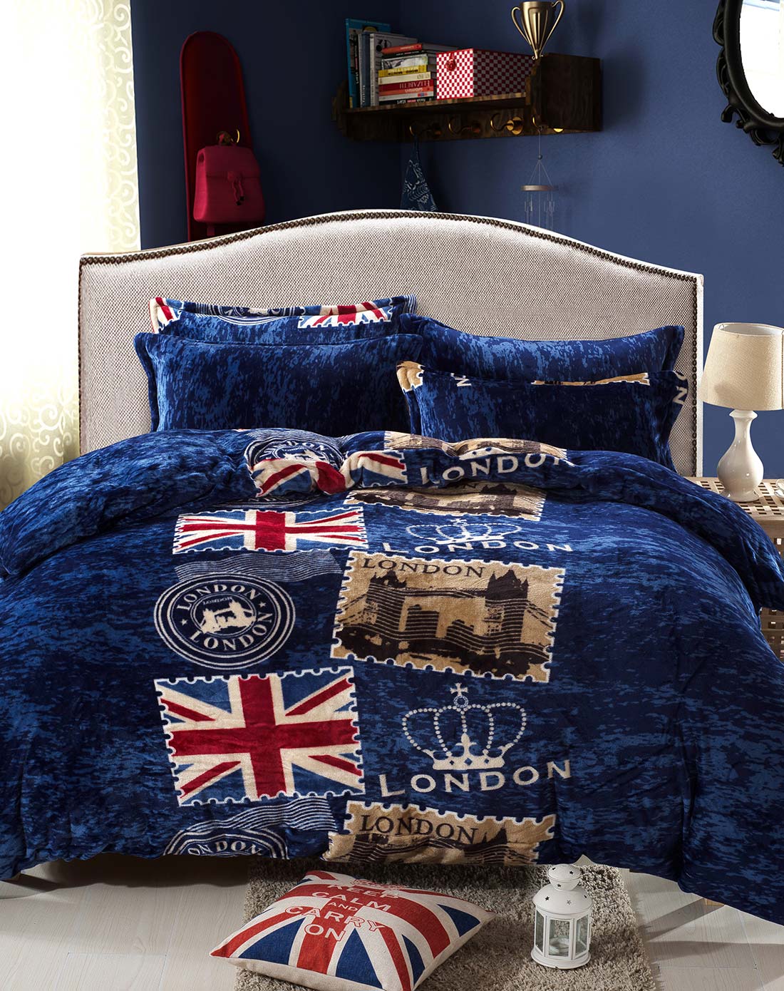 1.5m床保暖法兰绒四件套-英伦风