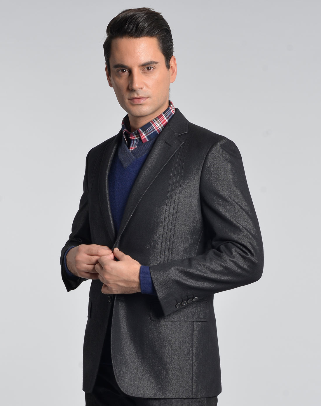 乔治白giuseppe黑色皱褶拼接长袖西服qgi11306_唯品会