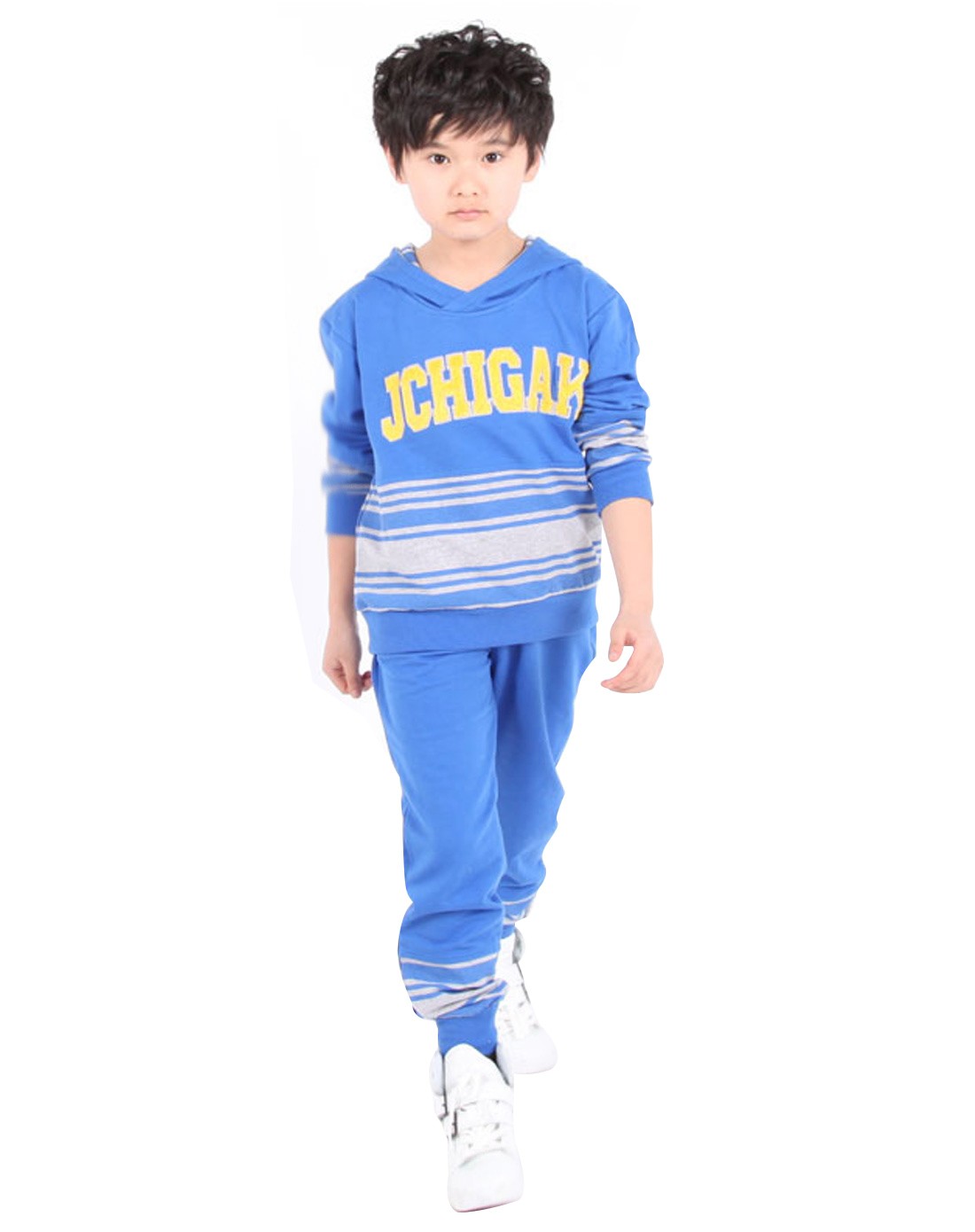 男童蓝色字母图案连帽运动套装