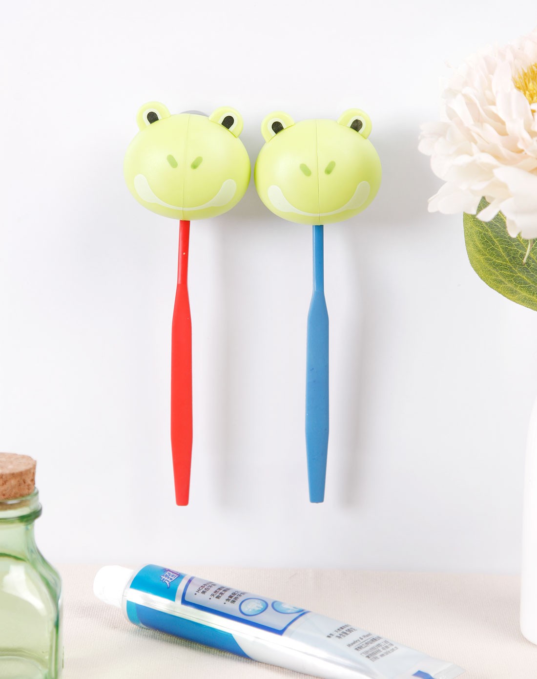 > 绿青蛙卡通自动牙刷架健康超强吸盘2枚入