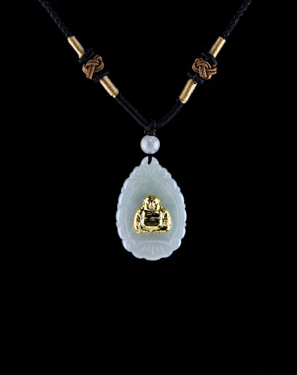 中性金镶嵌玉幸运佛吊坠