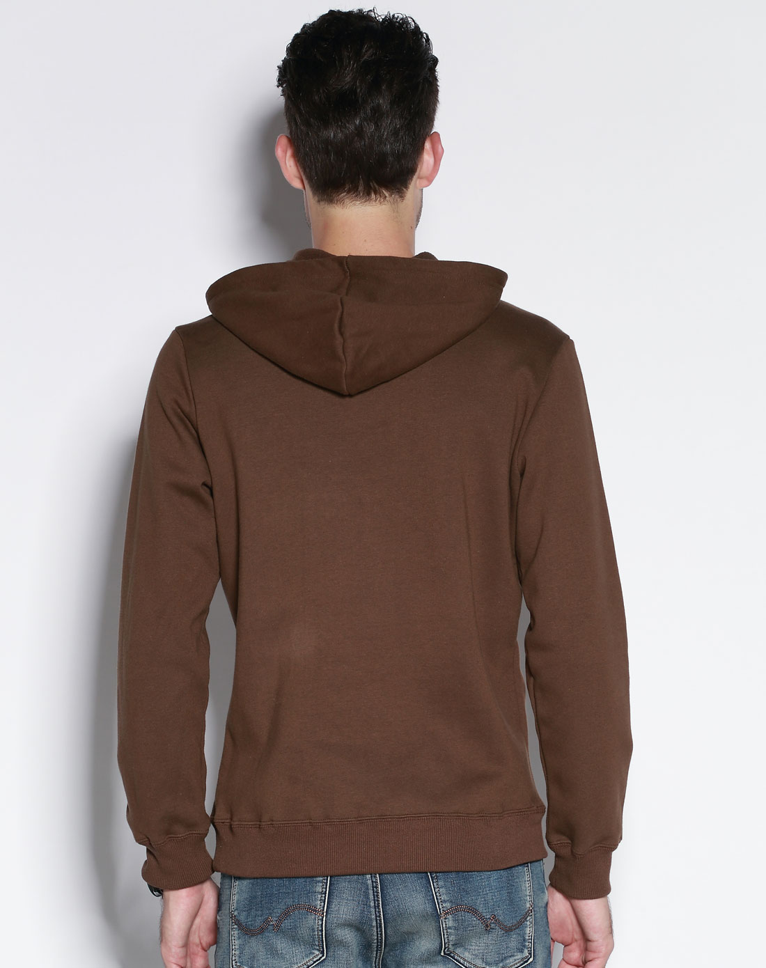 咖啡色连帽休闲长袖卫衣
