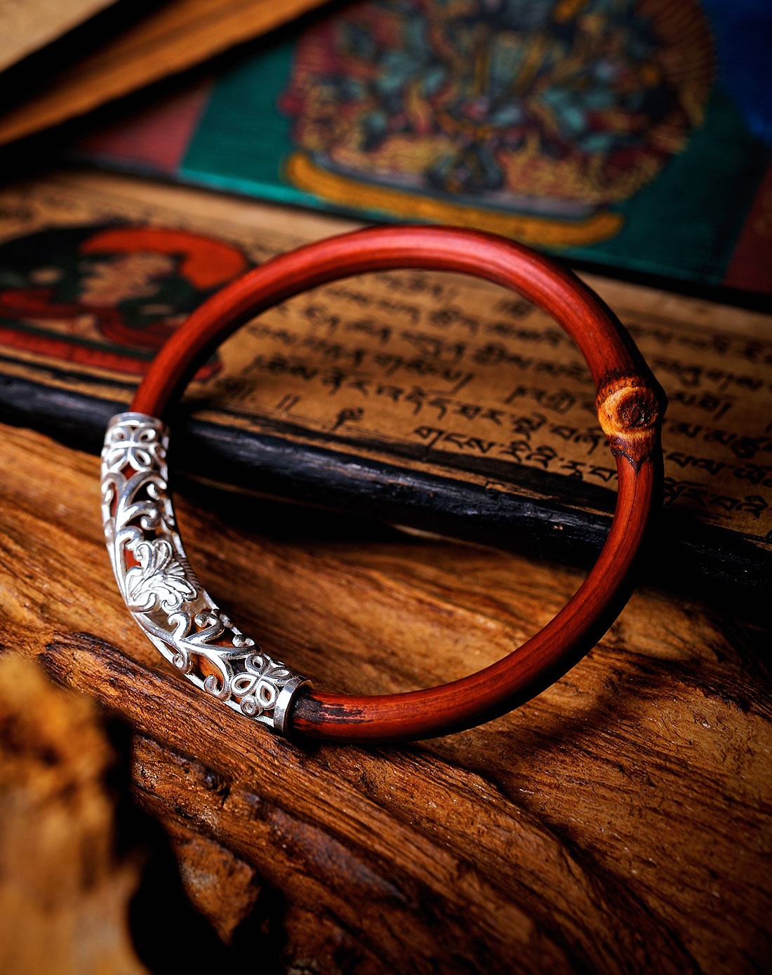 滇藏-梅里雪山海拔4988m天然野生鸡血藤包银手镯【b款】