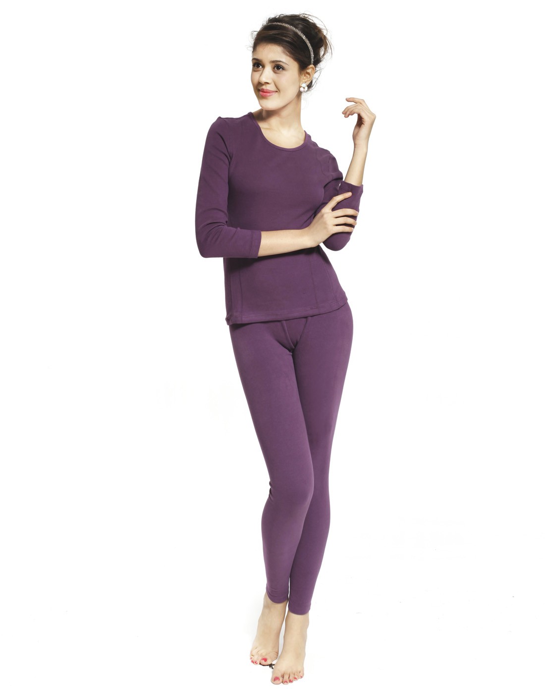 葡萄紫牛奶柔暖莱卡内衣套装