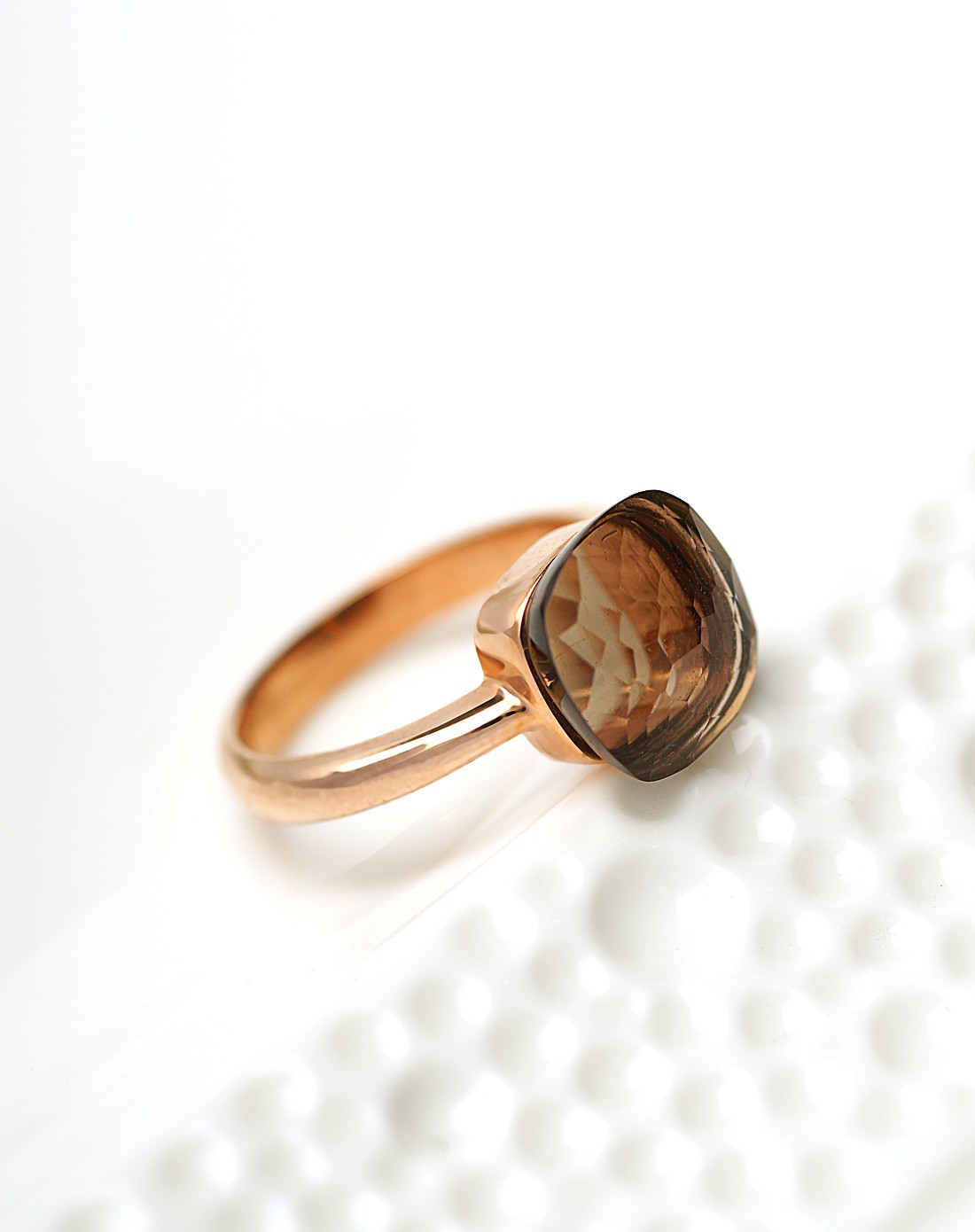 纯手工s925镀18k金茶晶戒指