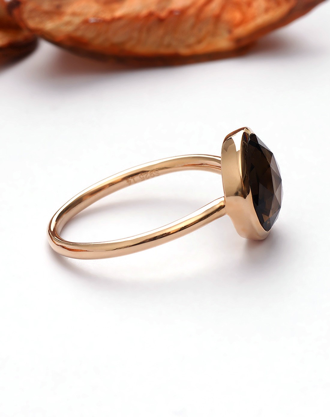 s925镀18k金镶9mm茶晶戒指