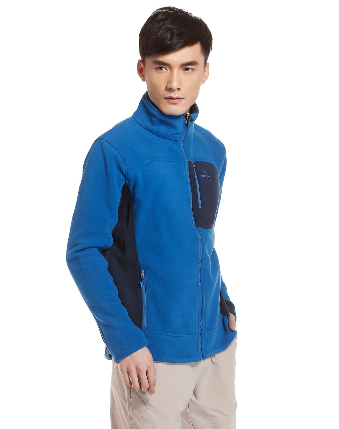 男款普蓝色长袖复合抓绒服 柔软舒适