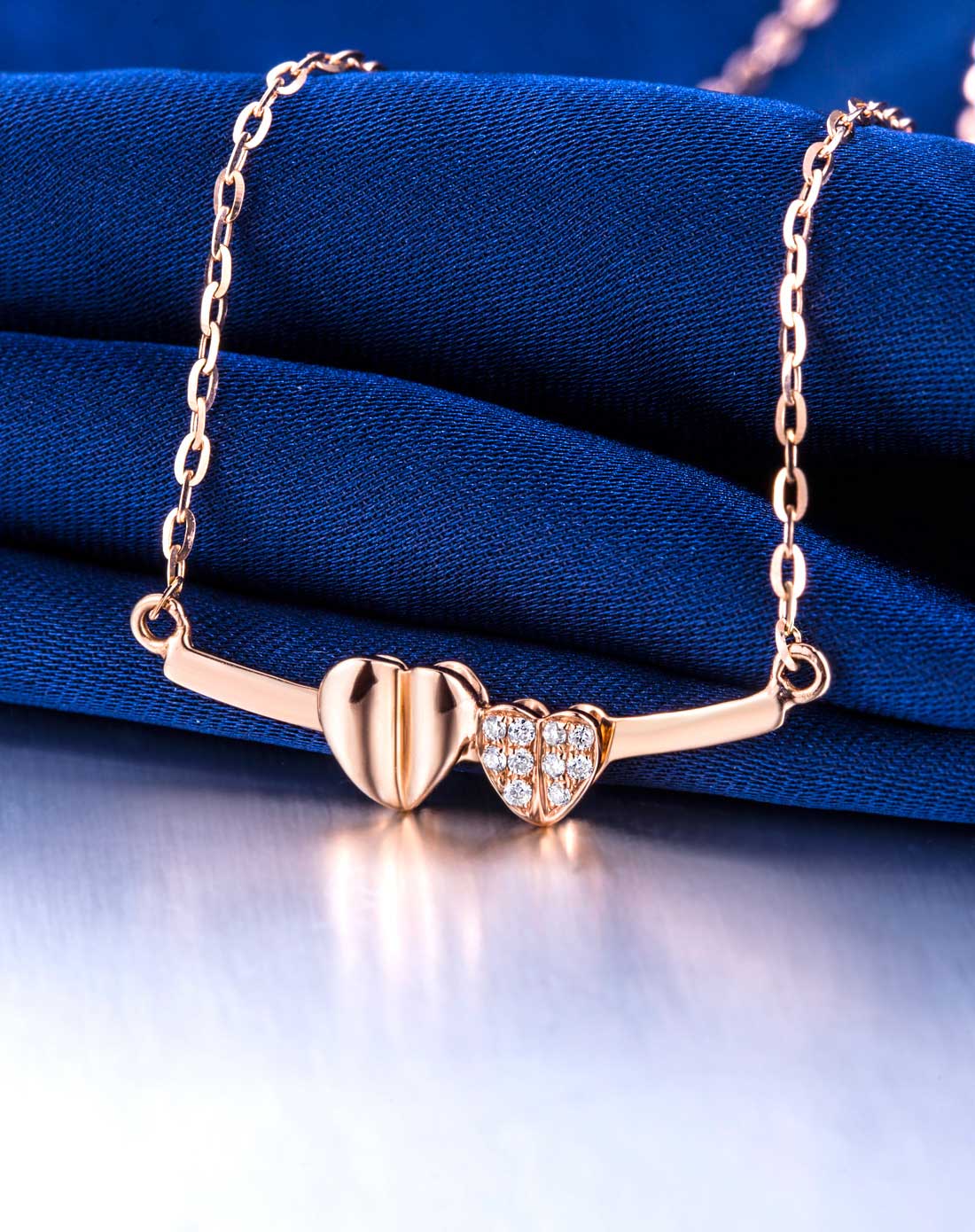 18k彩金钻石心心相印套链