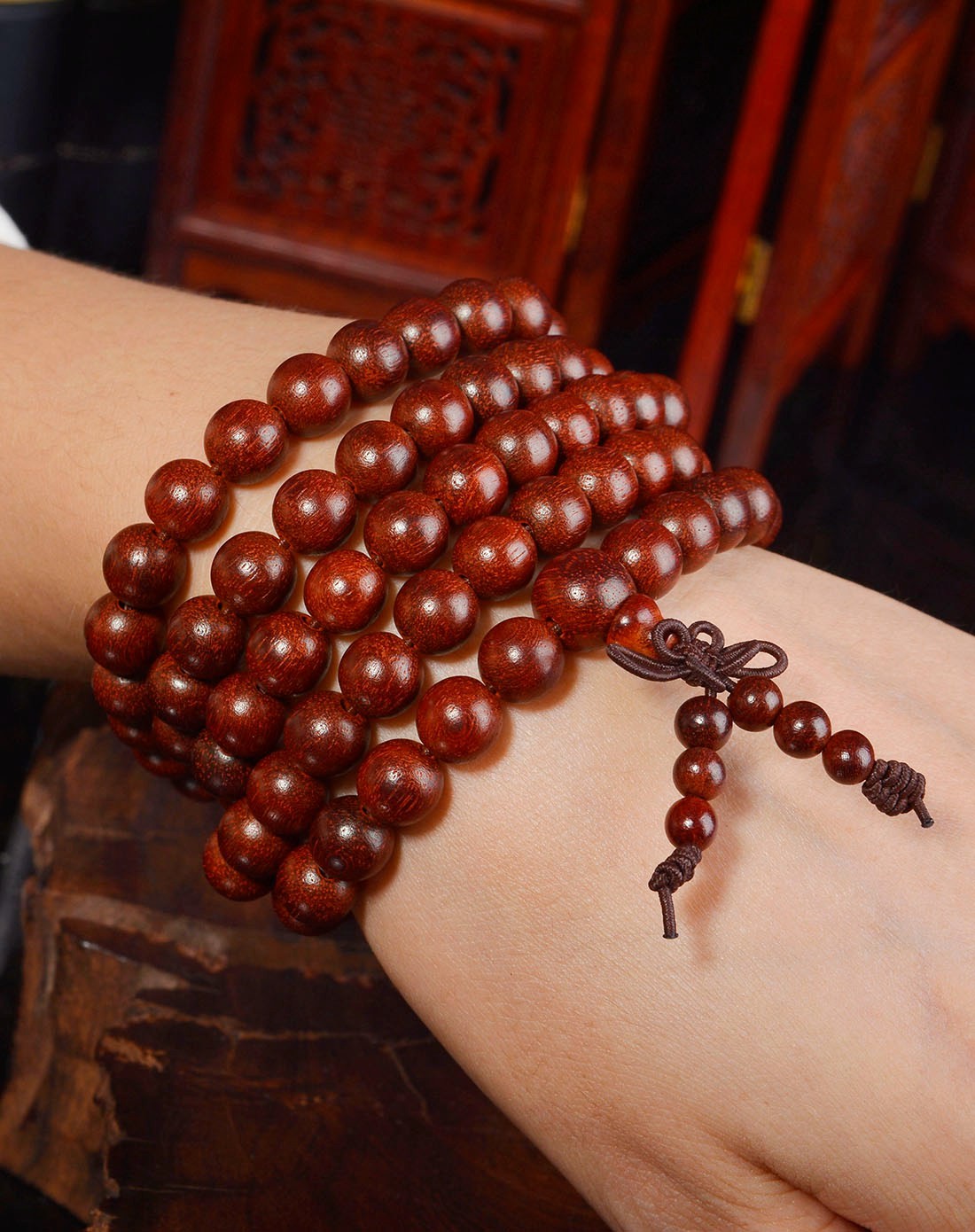 精抛老料印度小叶紫檀8mm佛珠手链108颗