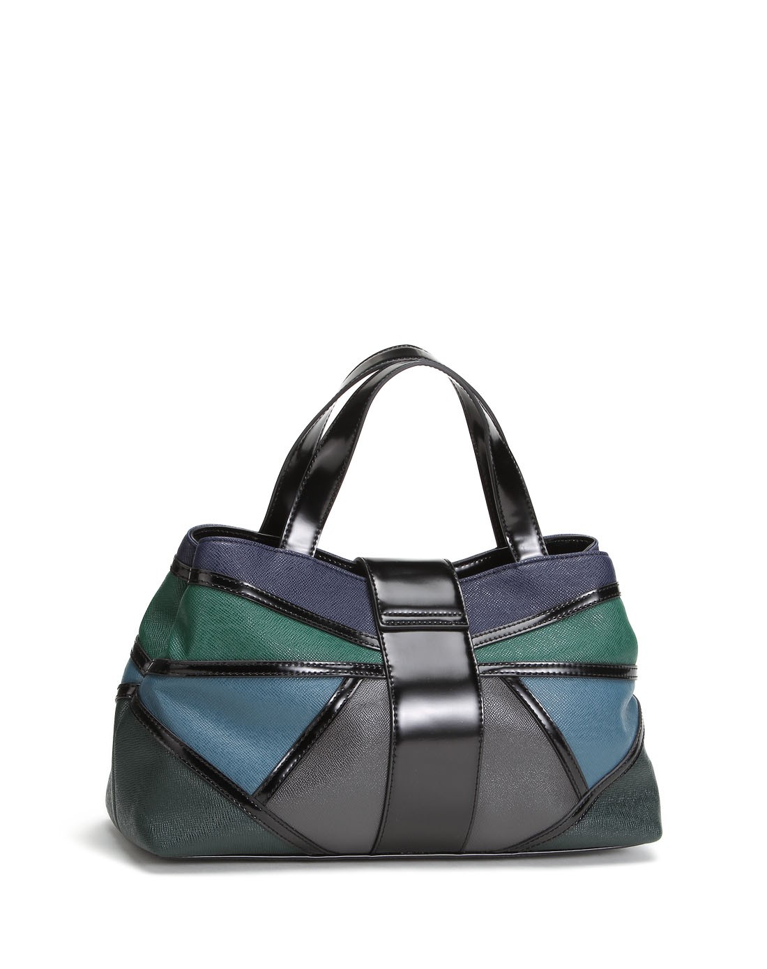 蓝绿色时尚拼接手提包