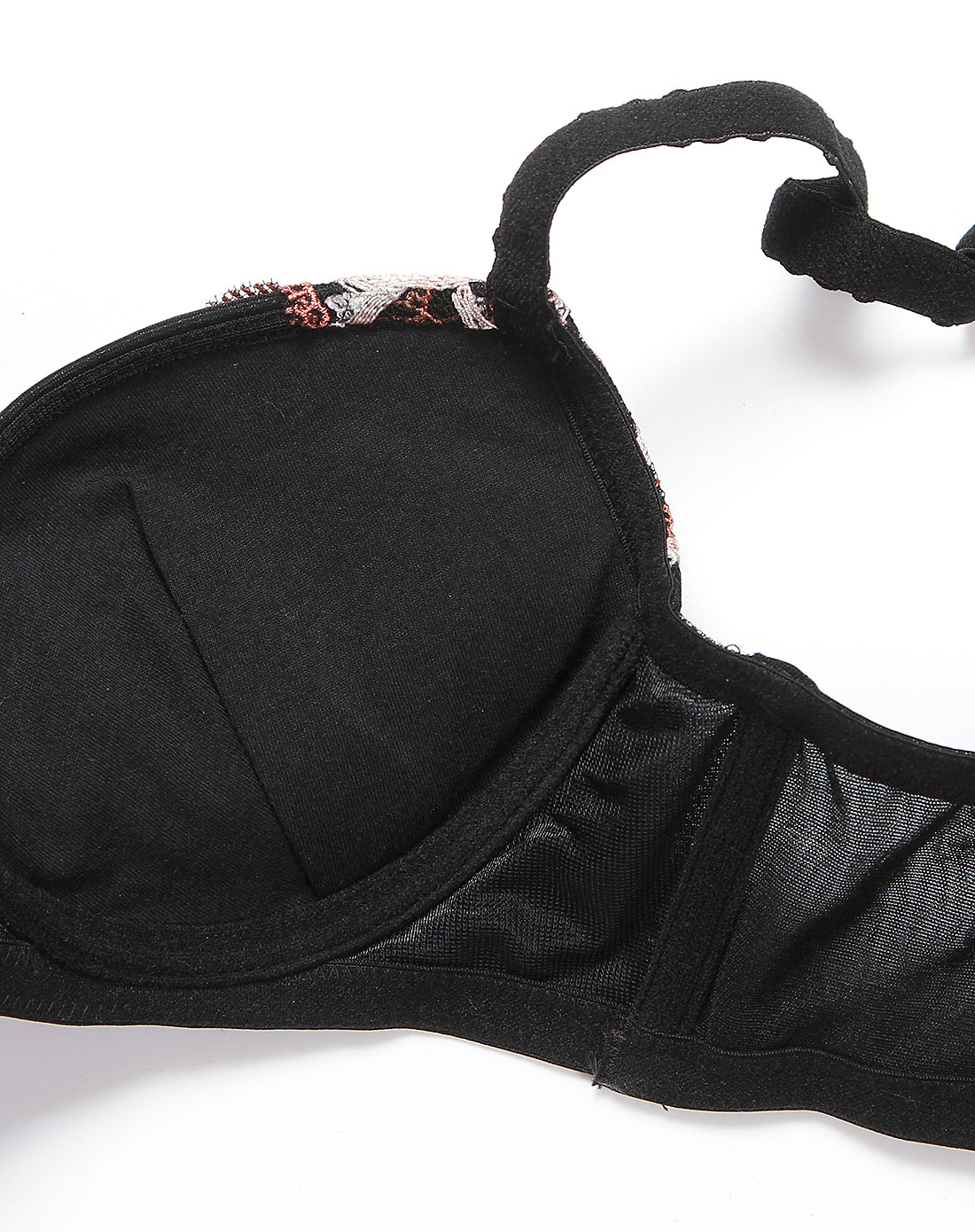 爱慕aimer 黑色绣花俏丽3/4厚杯文胸