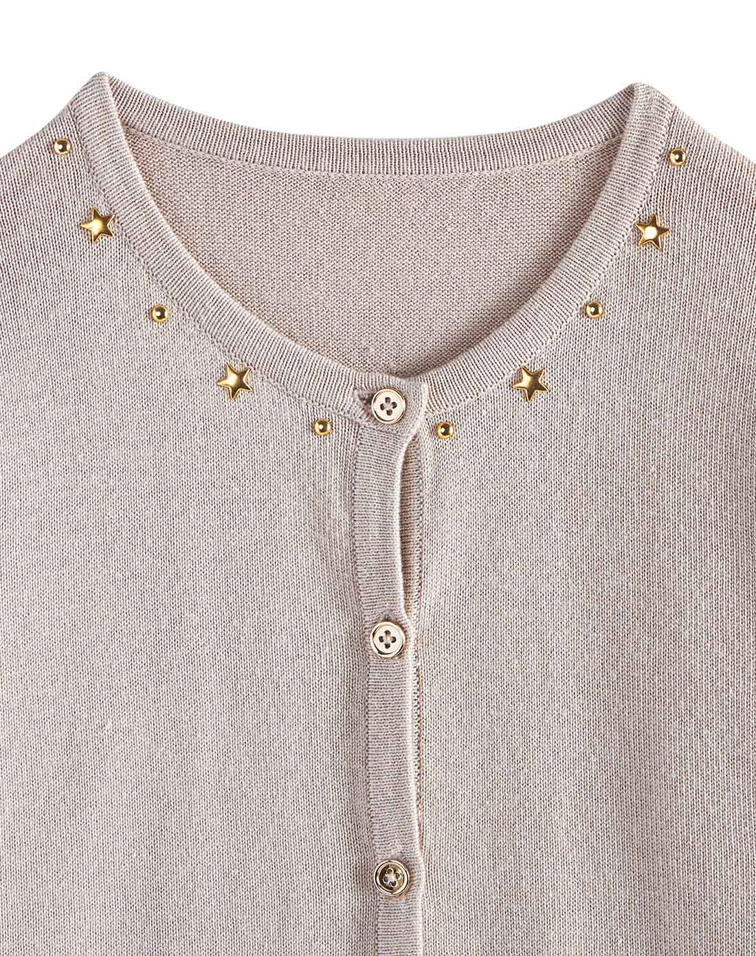 女童浅米灰烫片针织衫