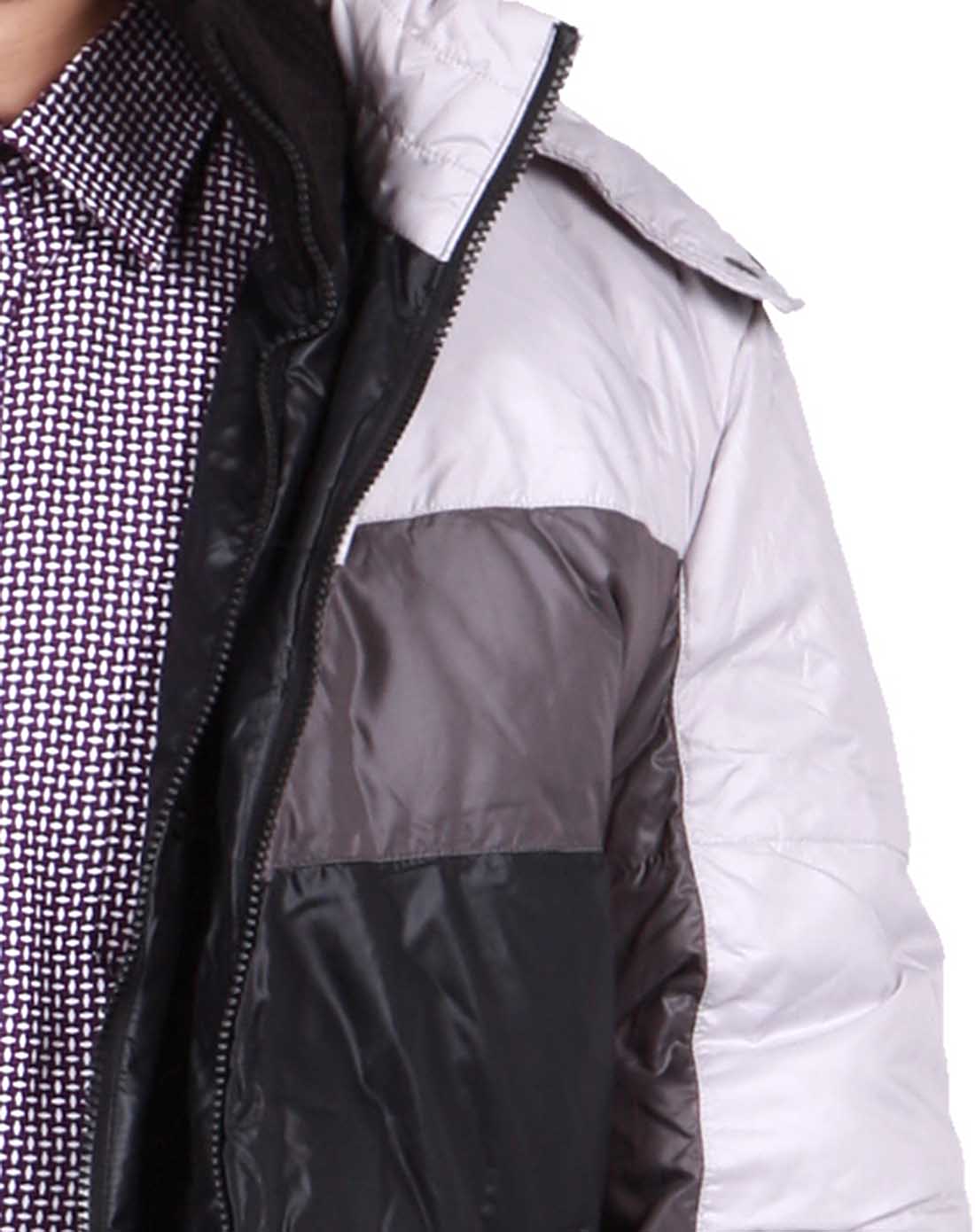 男款银黑时尚防风防寒保暖羽绒服