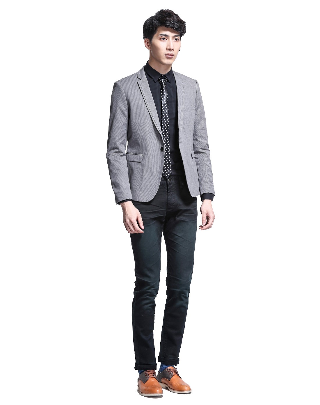 男款黑白修身西装