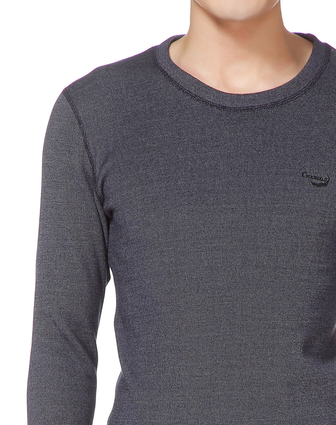 男款深灰蓝色圆领舒适长袖内衣套装