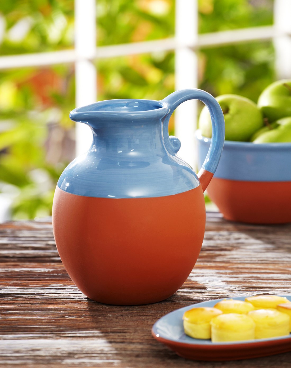 > 土耳其风情经典蓝色釉 红陶土有柄带瓶嘴环保水壶/花瓶