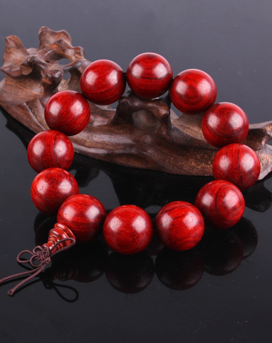 天然印度老料小叶紫檀 满金星鸡血红手珠