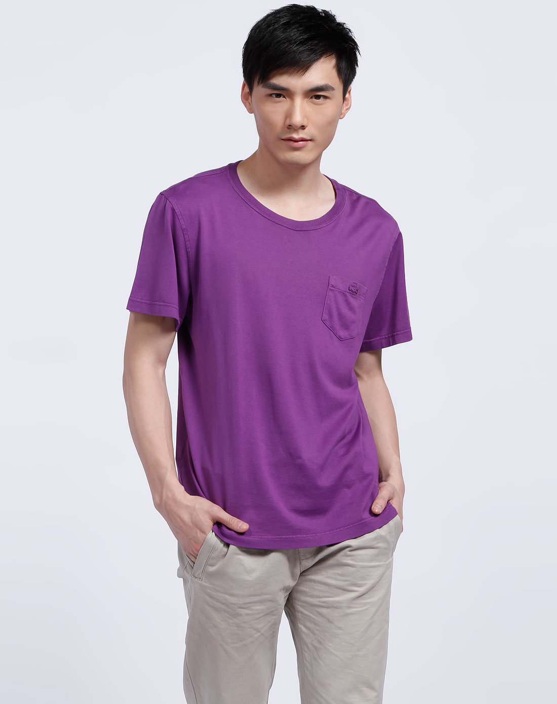 法国鳄鱼lacoste 男款深紫色圆领短袖t恤