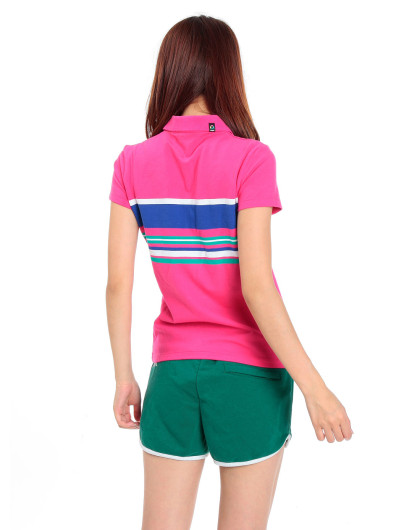 女款彩色横间纹休闲短袖polo