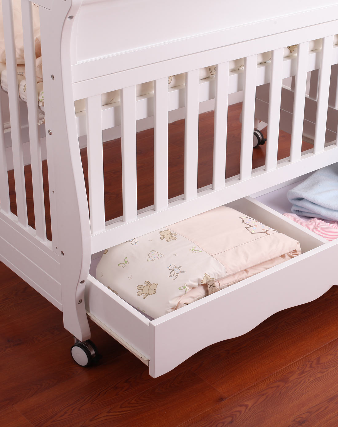 巴布豆欧式豪华多功能婴儿床带储物抽屉 成人床配件120*65cm