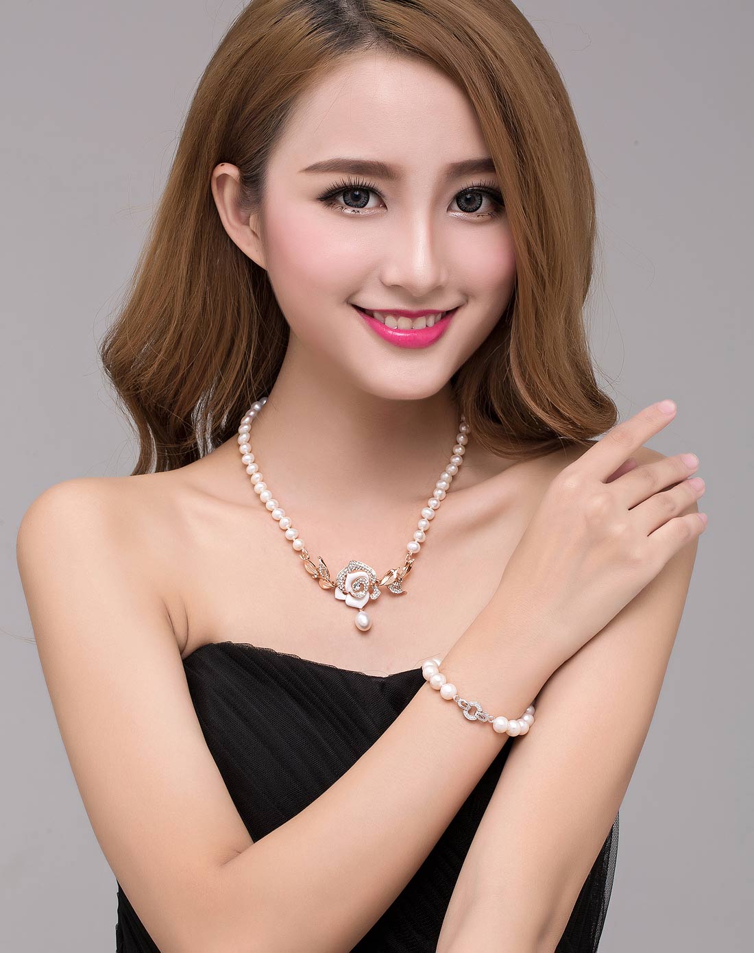 水年华snh珍珠饰品专场-金玫瑰之恋高档珍珠项链