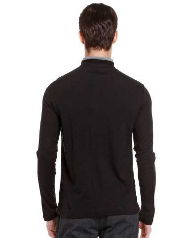 浅灰/黑色立领稳重格子半开襟长袖上衣