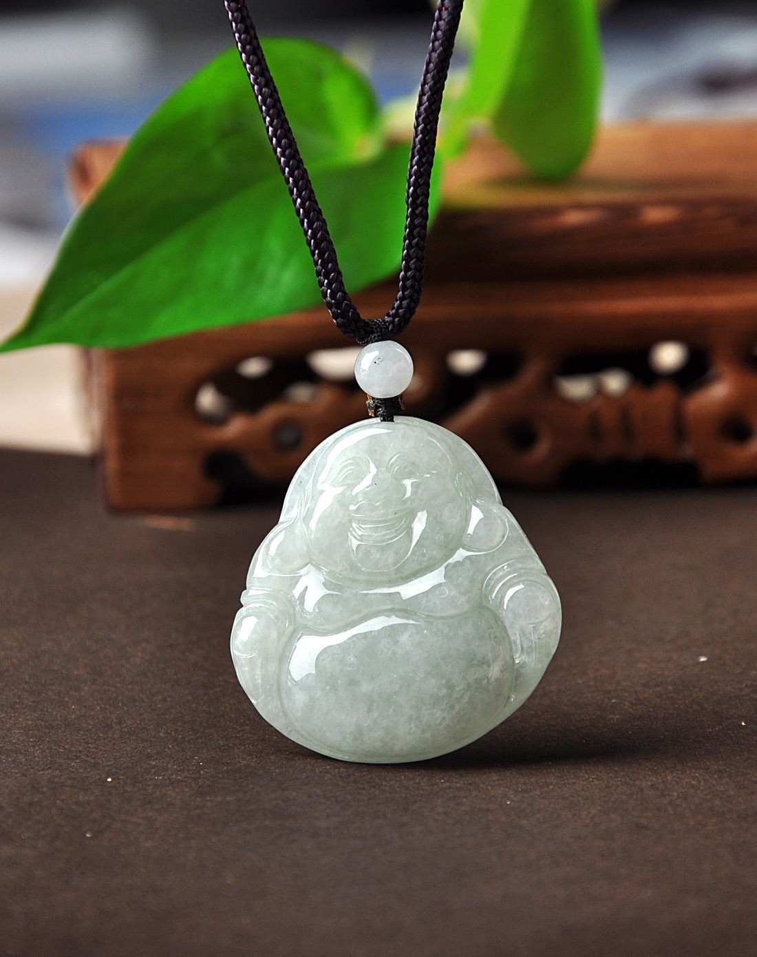 精工雕刻天然a货翡翠豆种弥勒佛公吊坠