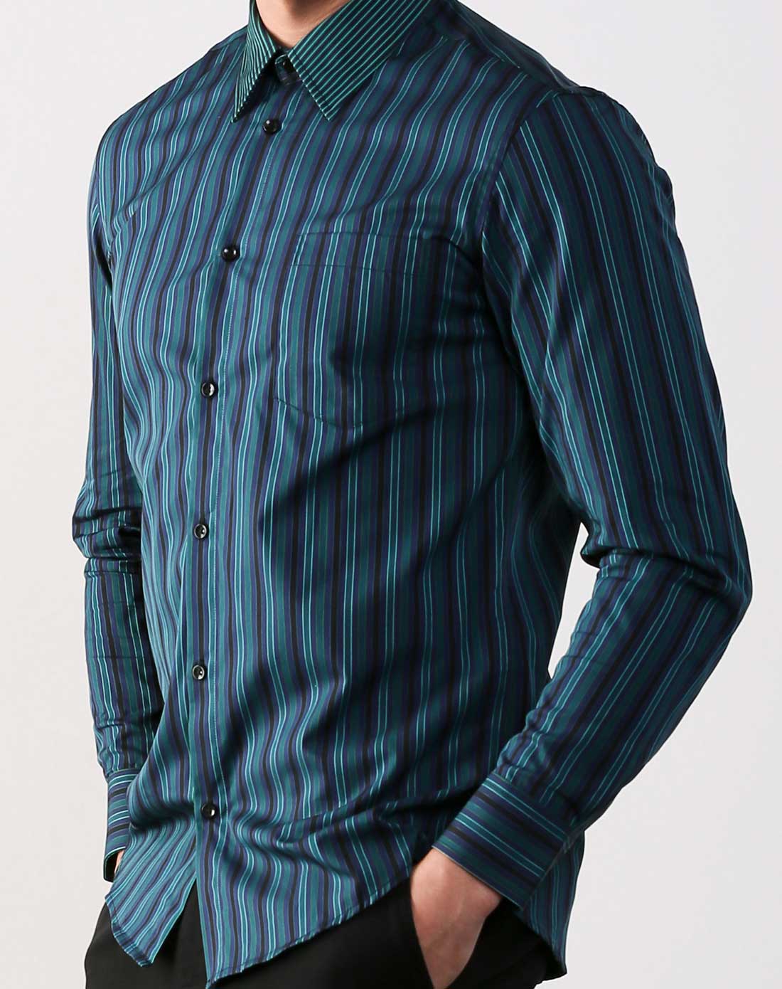 汤尼威尔tonywear男装专场 > 深蓝/绿色条纹时尚长袖衬衫