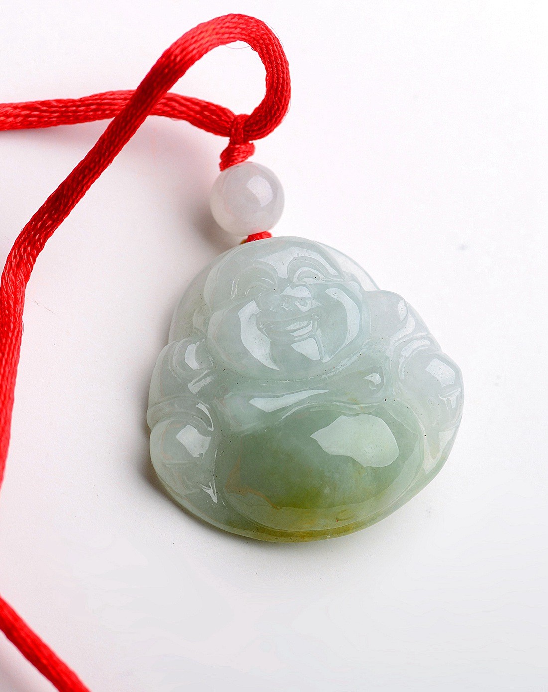 a货翡翠冰黄飘花水润大肚弥勒佛吊坠