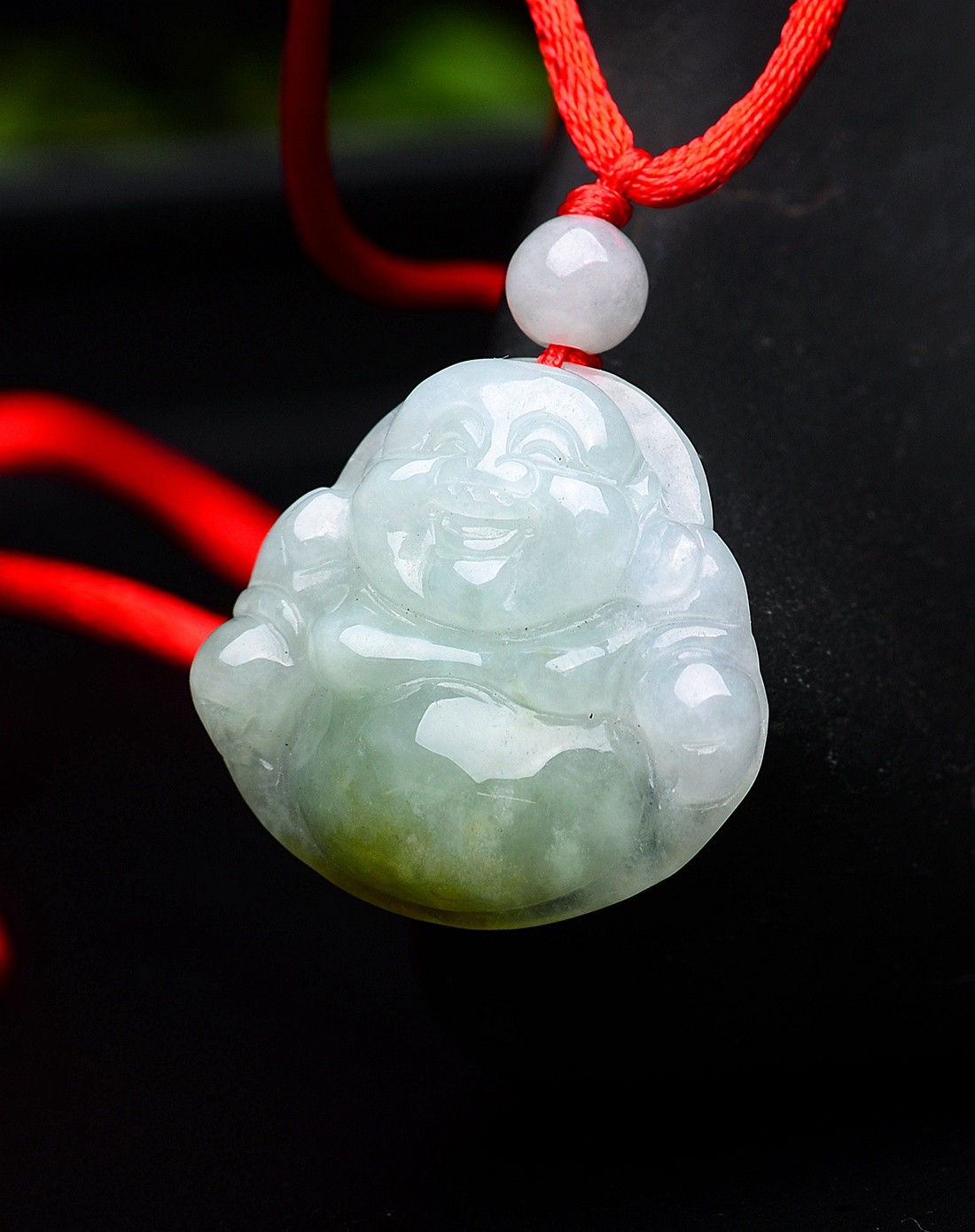 a货翡翠冰黄飘花水润大肚弥勒佛吊坠
