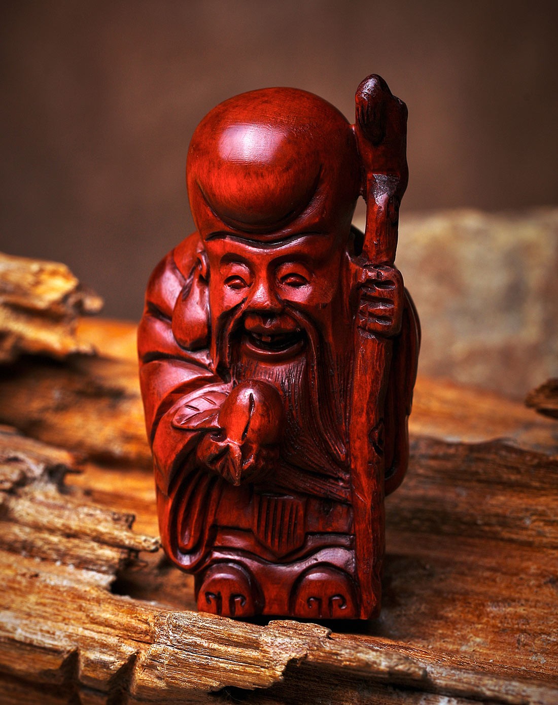 山涧林下野生雀舌黄杨木手工打磨精雕如意小件(小寿星#2)