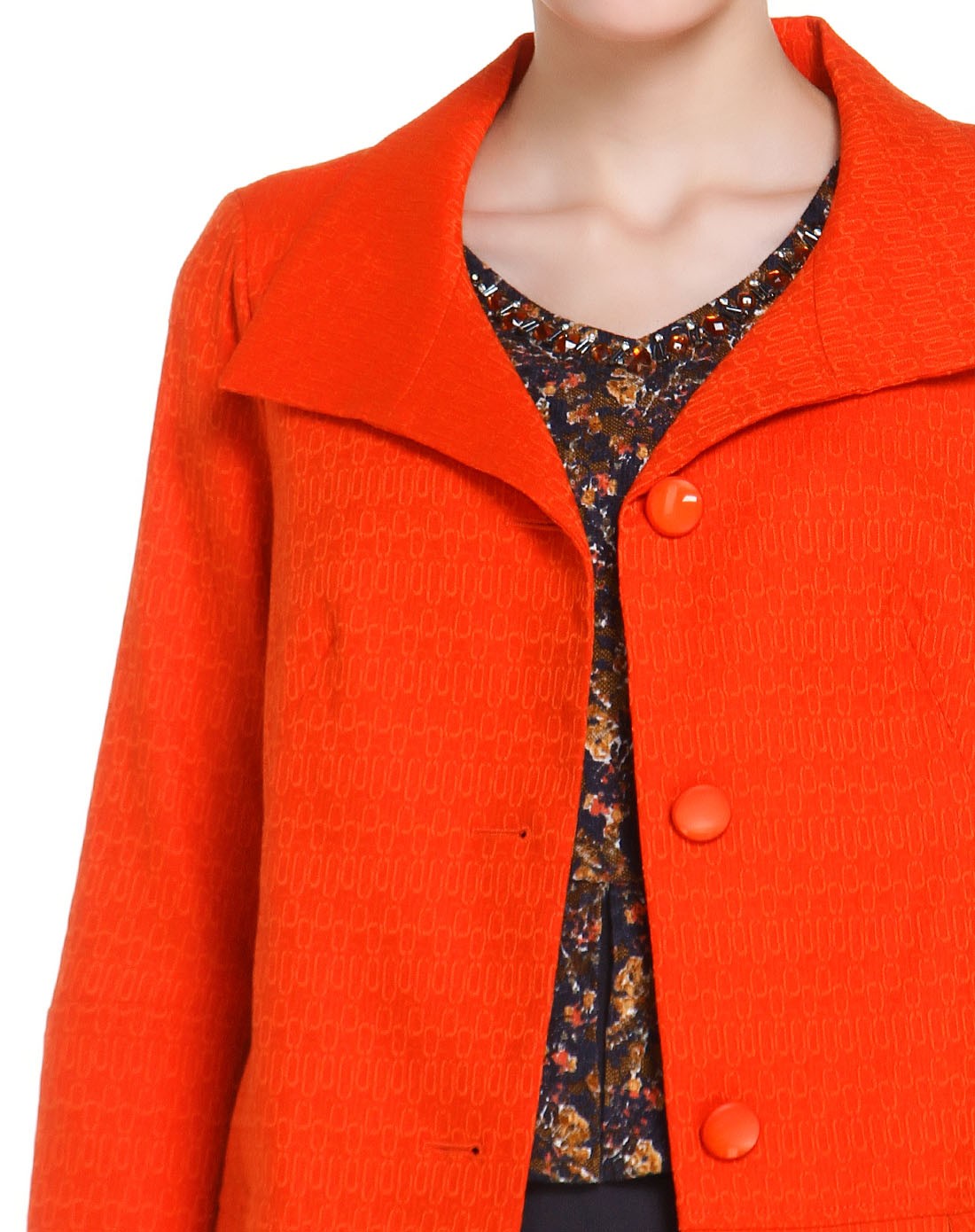 深桔色时尚翻领九分袖外套