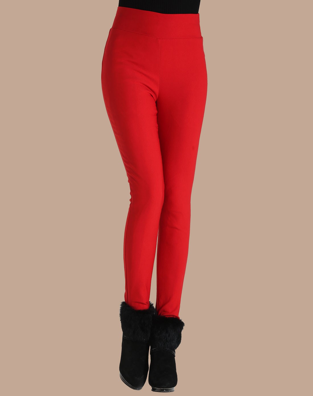 大红色修身羽绒裤子百搭铅笔裤