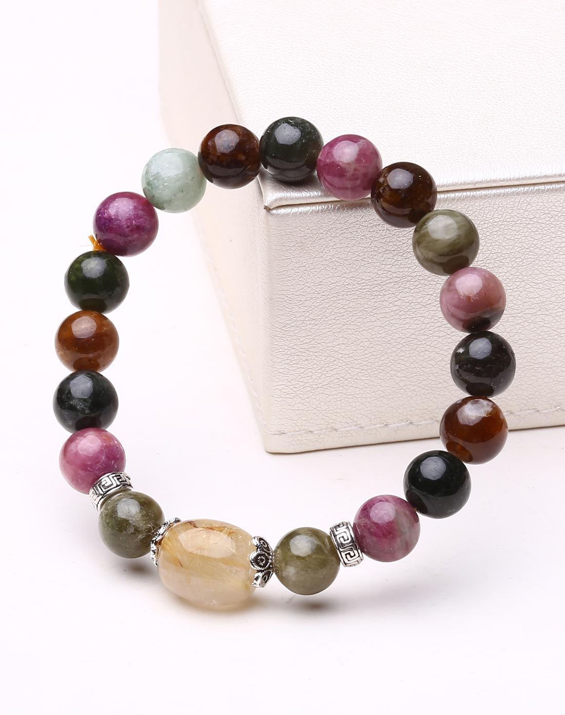 925银天然发晶路路通配碧玺单圈手链-必发