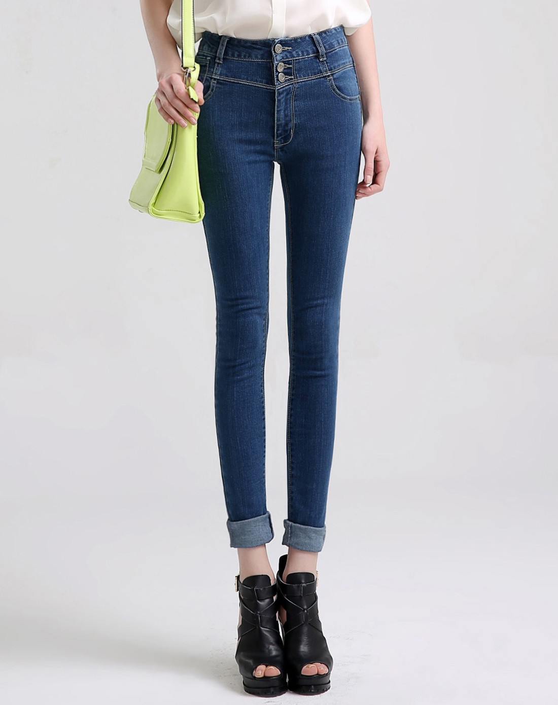 尼班诗nibbuns牛仔蓝色中腰弹力修身显瘦牛仔裤wdz32170085_唯品会