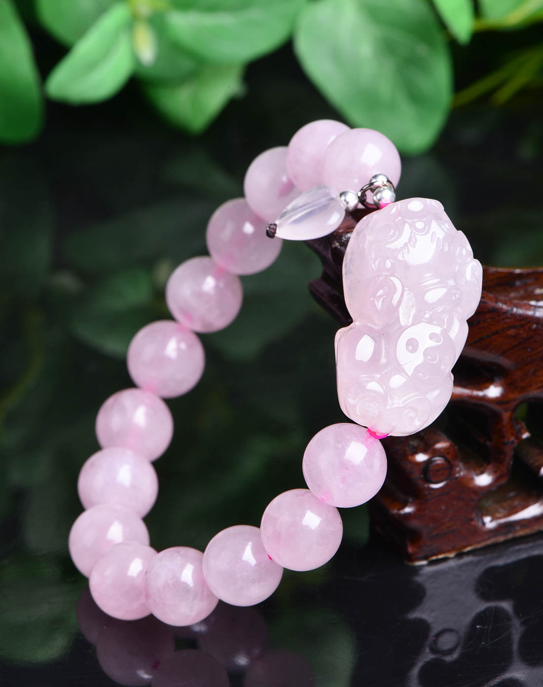 招桃花粉晶貔貅手链附证书