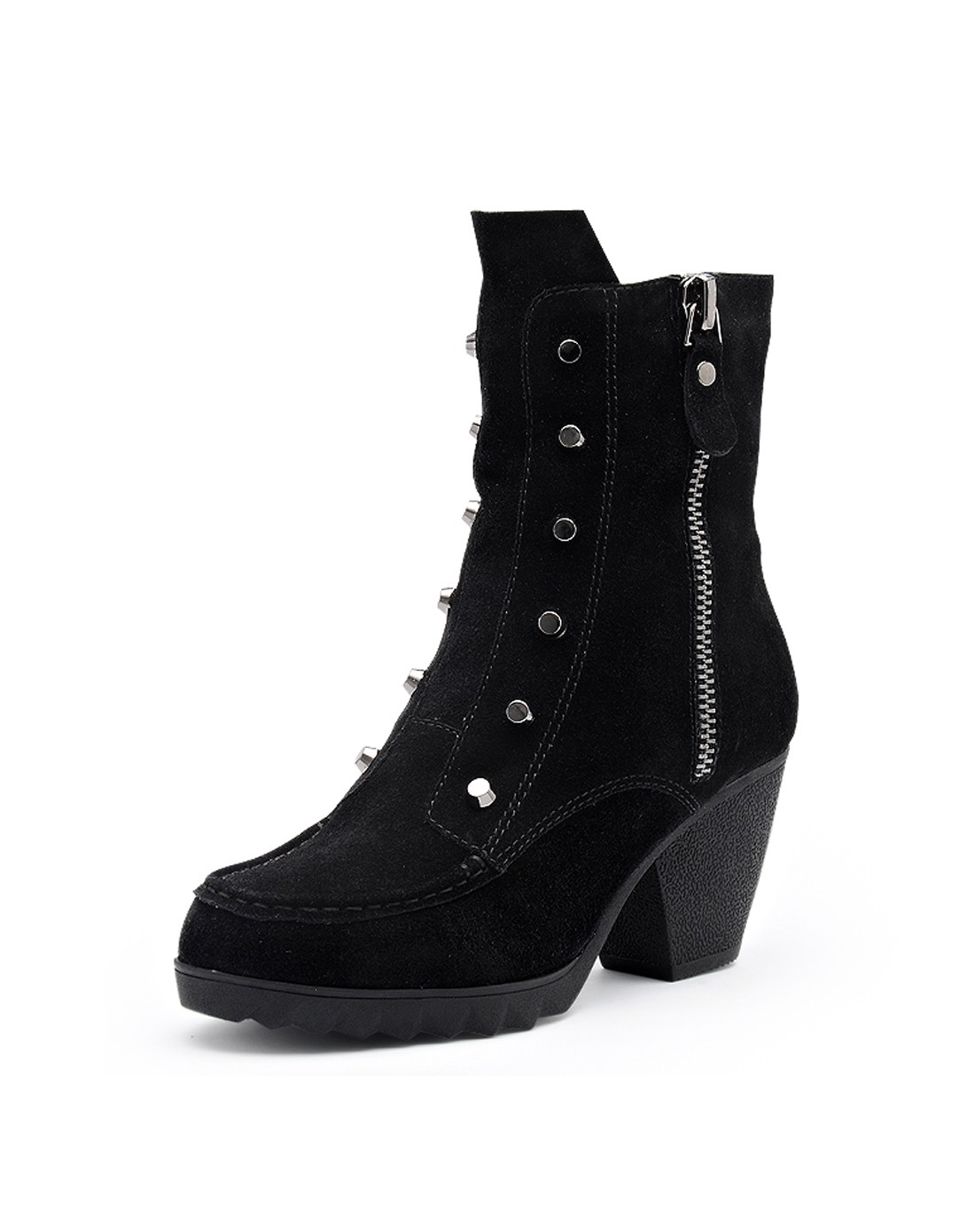 反绒牛皮黑色休闲短靴