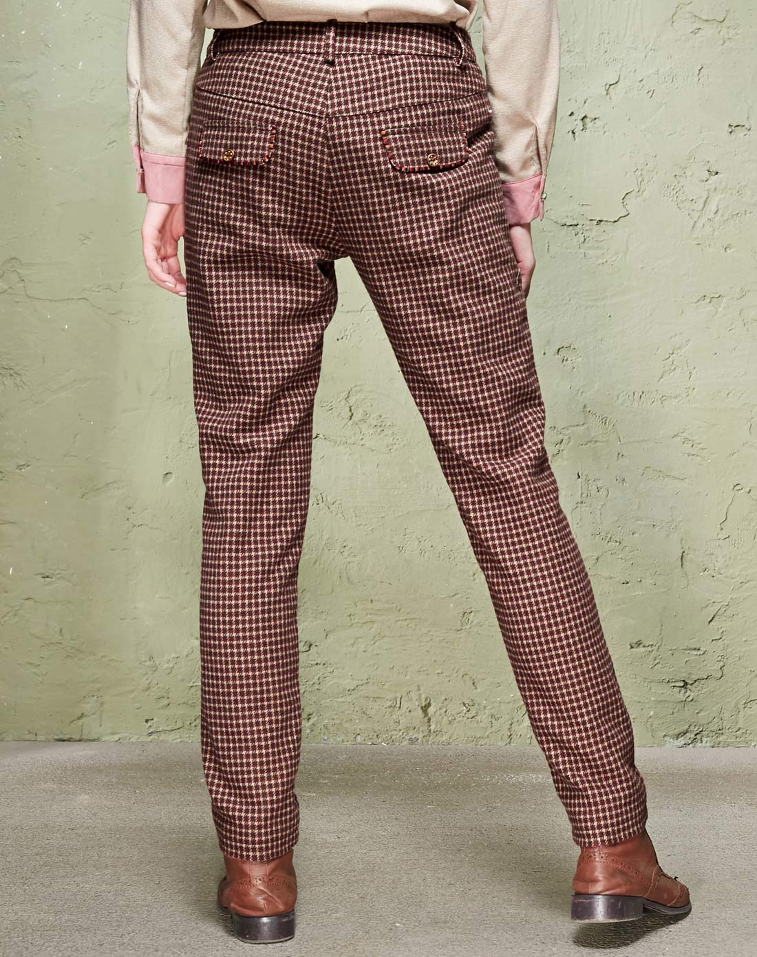 霜冻 简约格纹毛呢休闲长裤