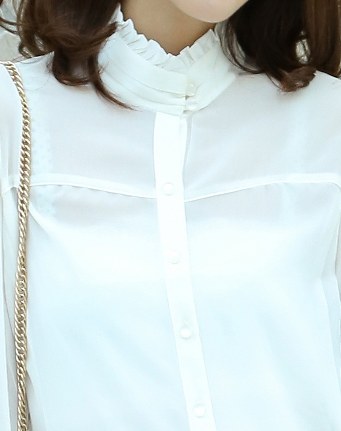 女款本白色长袖立领开胸衬衫