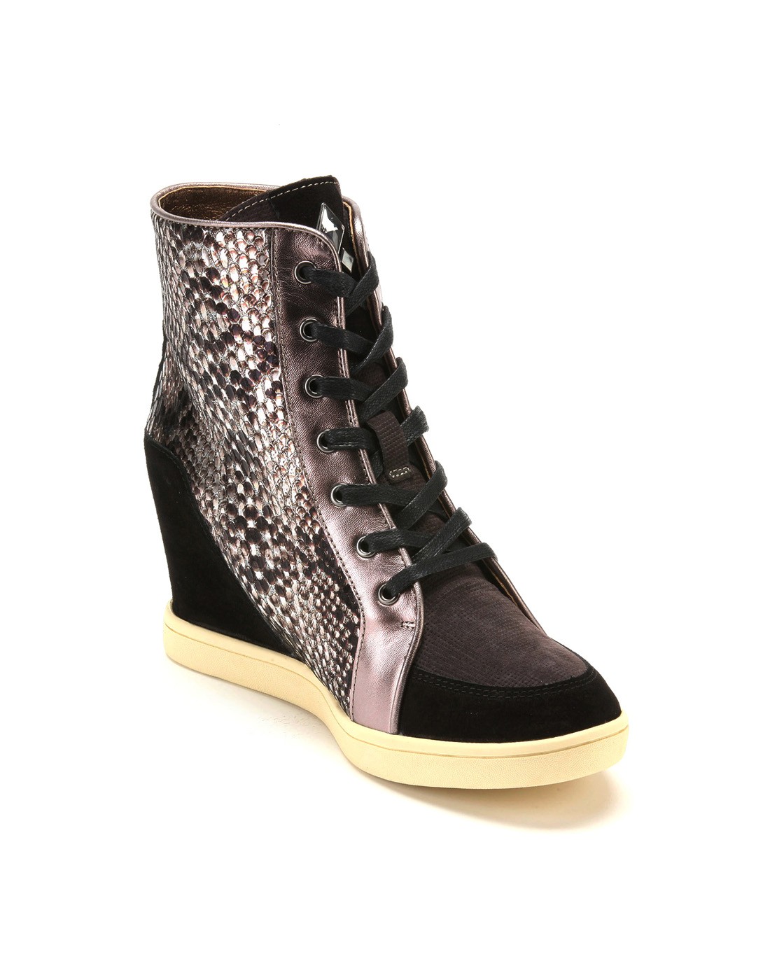 星期六集团品牌女鞋索菲娅safiya 银色蛇纹牛皮短靴sf4411018822_唯品