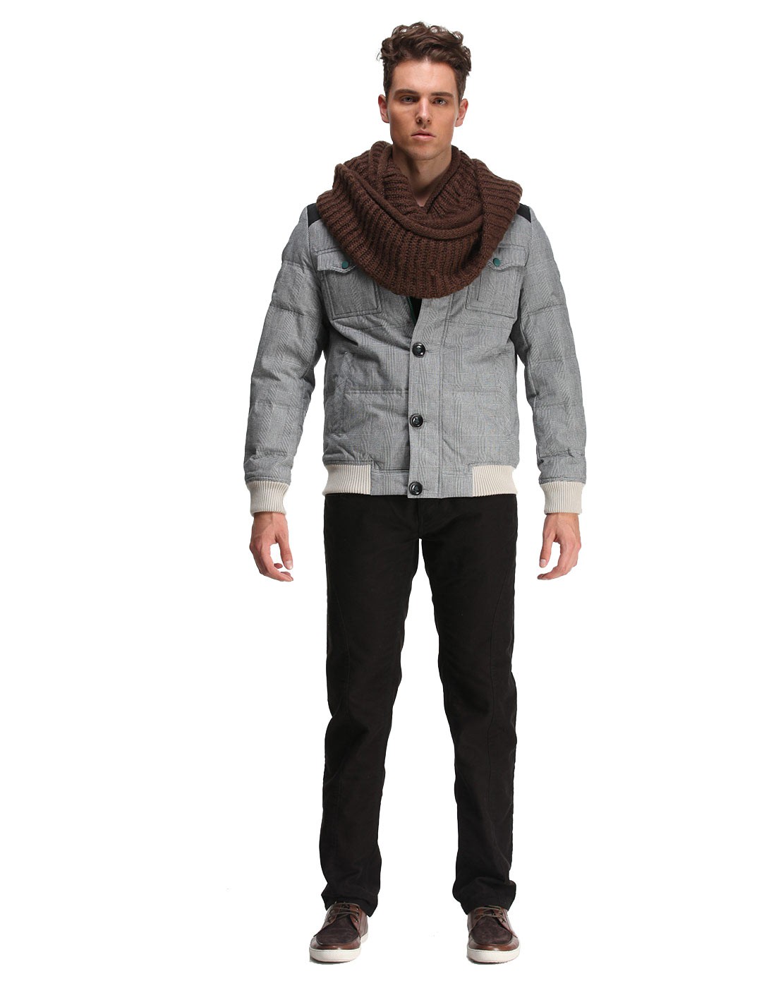 卡宾cabbeen lifestyle浅灰色暗格纹长袖羽绒服311414182906_唯品会