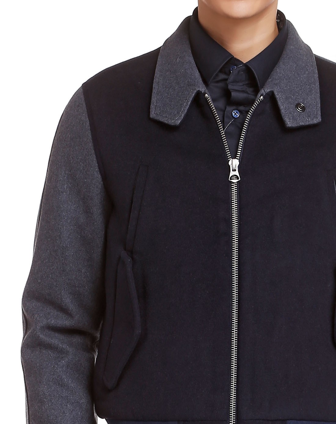 卡宾cabbeen lifestyle藏青色修身翻领呢料茄克衫313413801567_唯品会