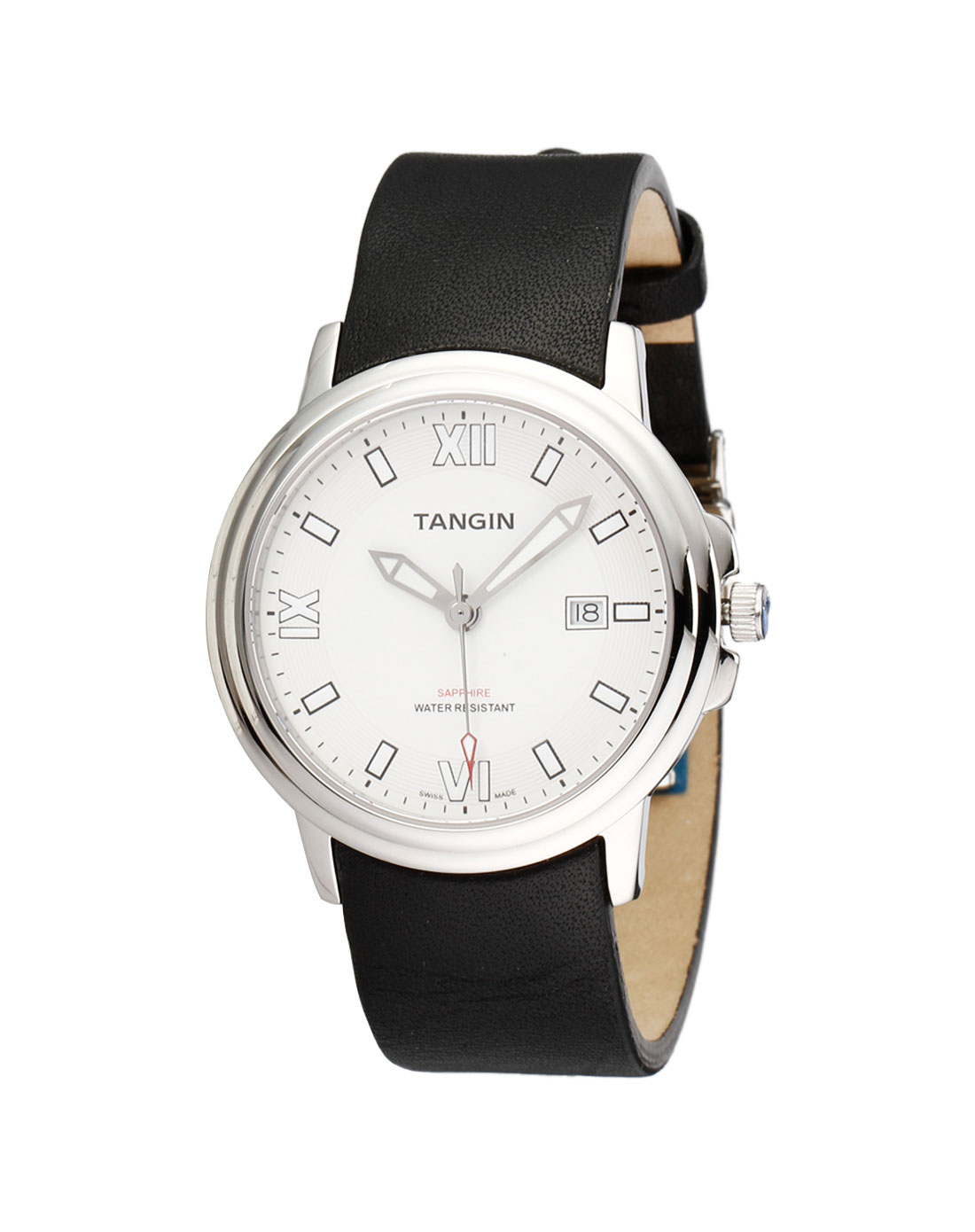 天骏tangin手表专场-男款白/黑色皮带时尚石英表