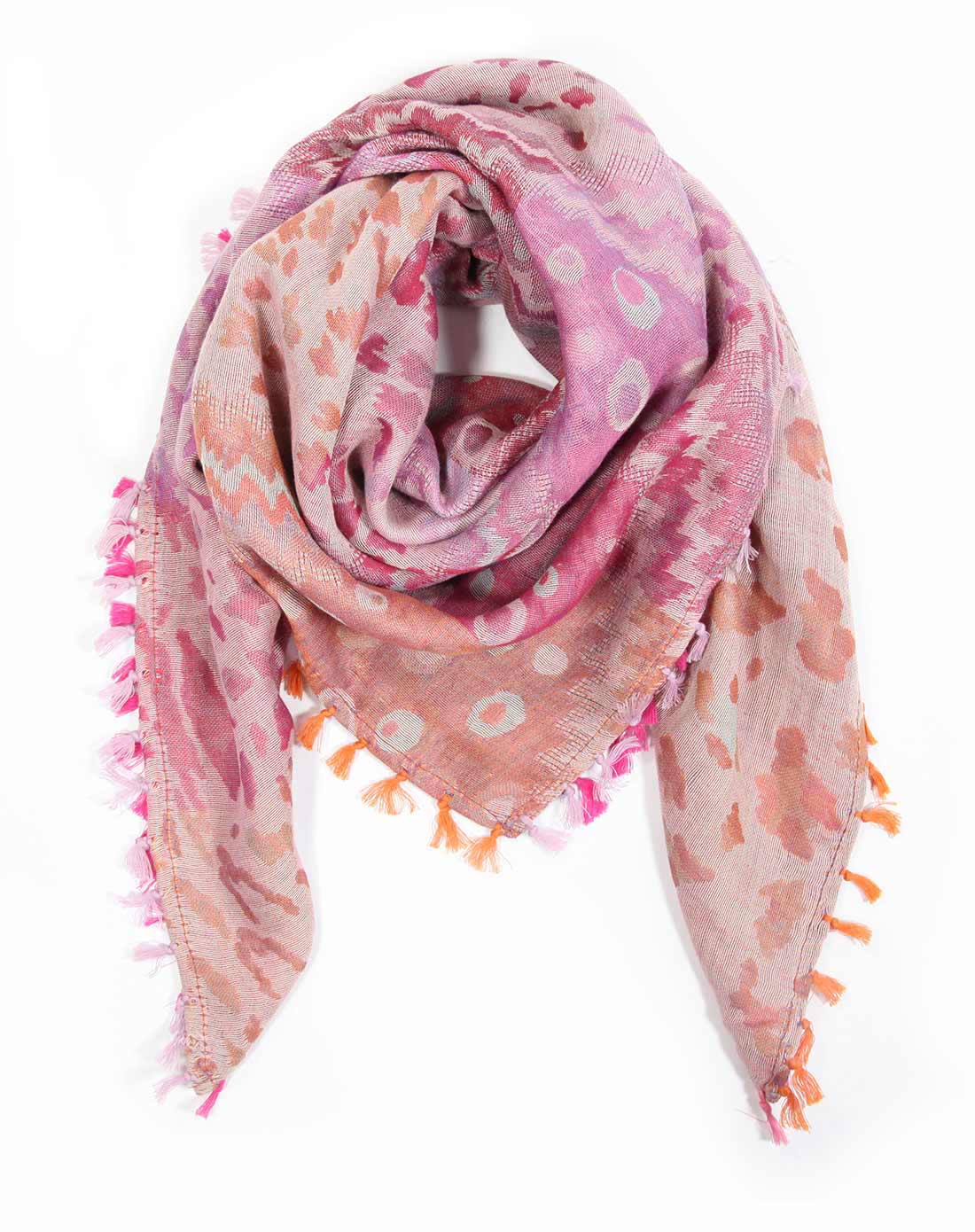 德国进口粉红色复古花纹细密流苏装饰围巾梦初醒系列