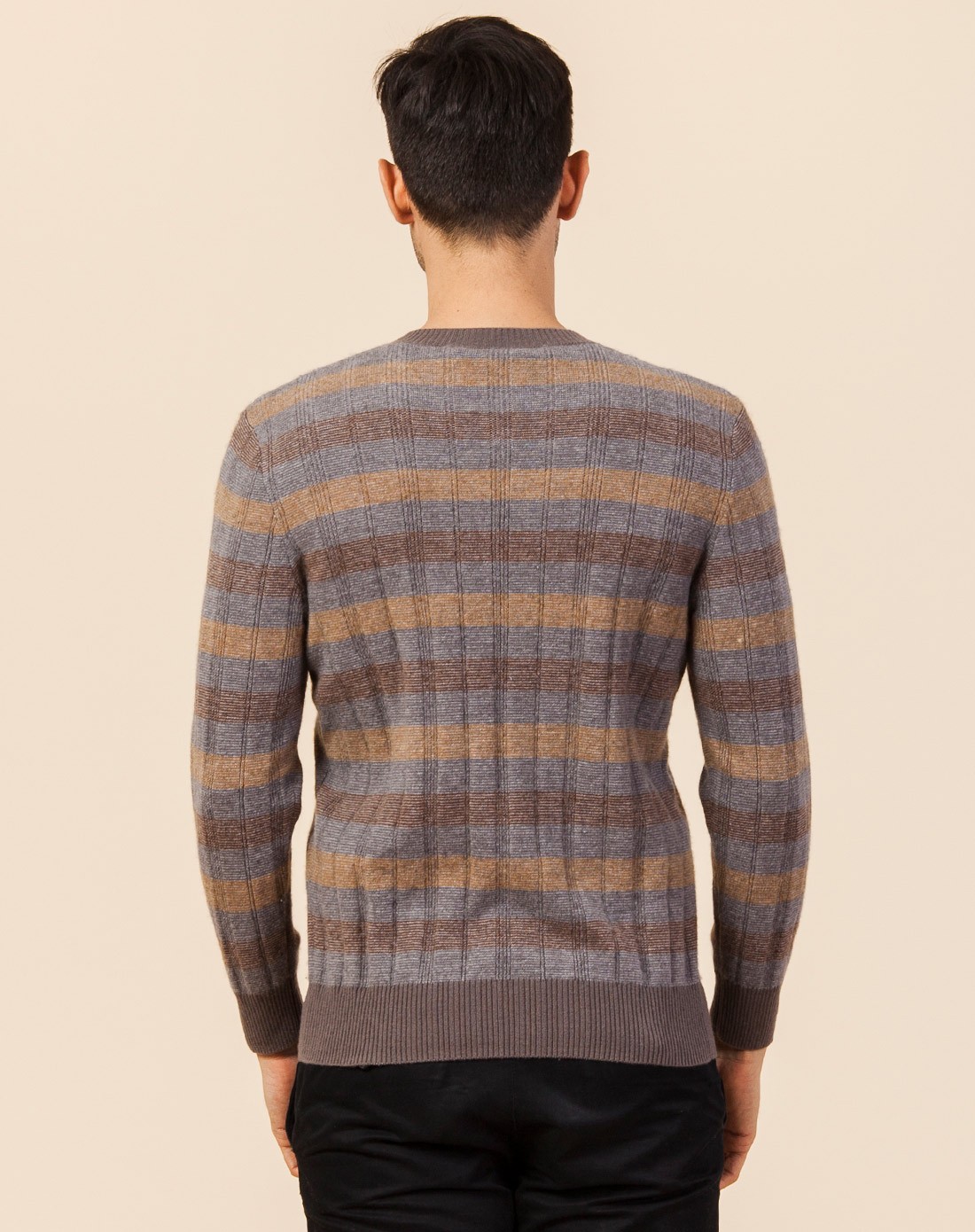 男摩卡棕100%山羊绒圆领男套衫