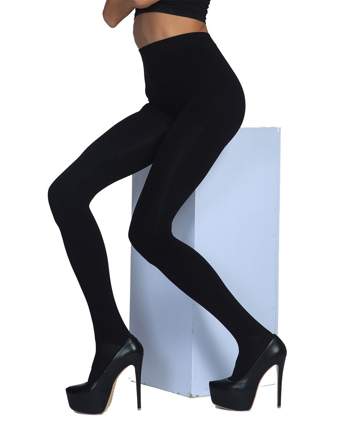 380d二代厚型无缝双面双针特厚高腰天鹅绒连裤袜黑色