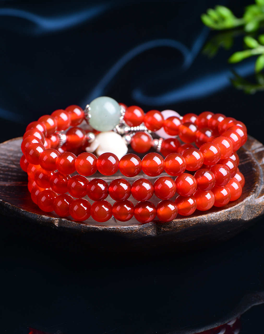 招财红玛瑙东陵玉三圈手链附证书