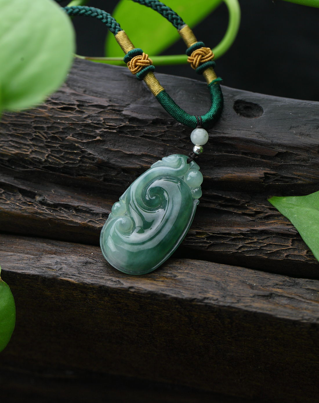 天然冰种油青翡翠如意吉祥吊坠(权威证书)